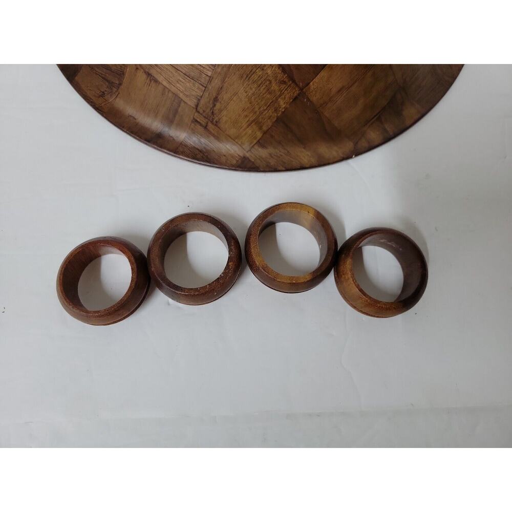 Vtg Mid-Century Wooden Weavewood Salad Brown Partial Bowl Set Kitchen Decor - Picture 10 of 10